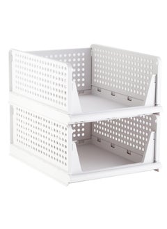 Excefore Stackable Plastic Storage Basket, Foldable Closet Organizers and Storage Bins, Drawer Shelf Storage Container for Wardrobe Cupboard Bedroom Bathroom Office, White Large, 2 Pack  - Image 1