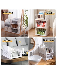 Excefore Stackable Plastic Storage Basket, Foldable Closet Organizers and Storage Bins, Drawer Shelf Storage Container for Wardrobe Cupboard Bedroom Bathroom Office, White Large, 2 Pack  - Image 5
