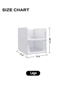 Excefore Stackable Plastic Storage Basket, Foldable Closet Organizers and Storage Bins, Drawer Shelf Storage Container for Wardrobe Cupboard Bedroom Bathroom Office, White Large, 2 Pack  - Image 3