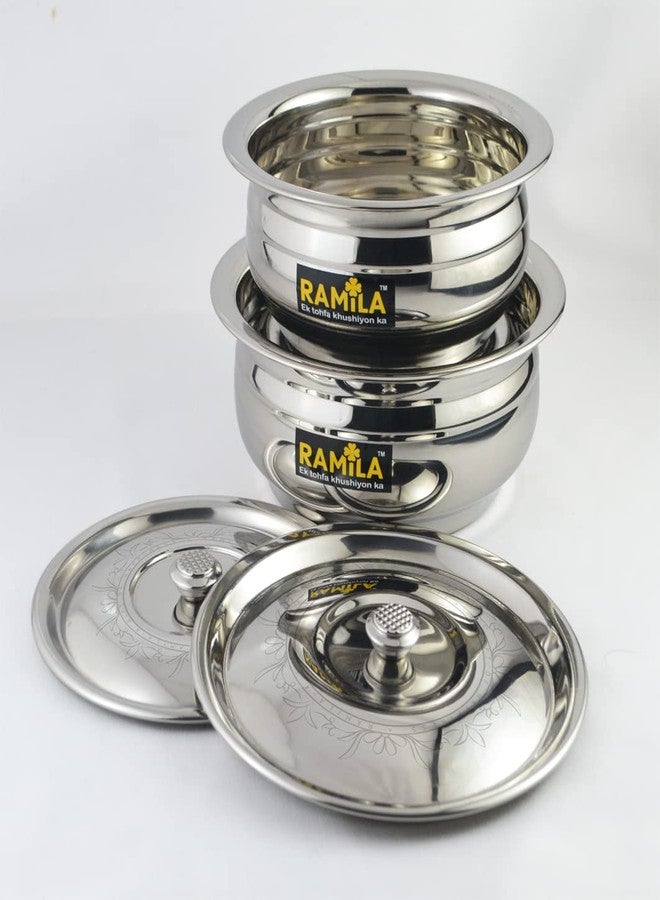ramila Stainless Steel Serving Bowl with Stainless Steel Lid 2 Pieces Steel Bowl- 2 Pieces Lid - Image 3