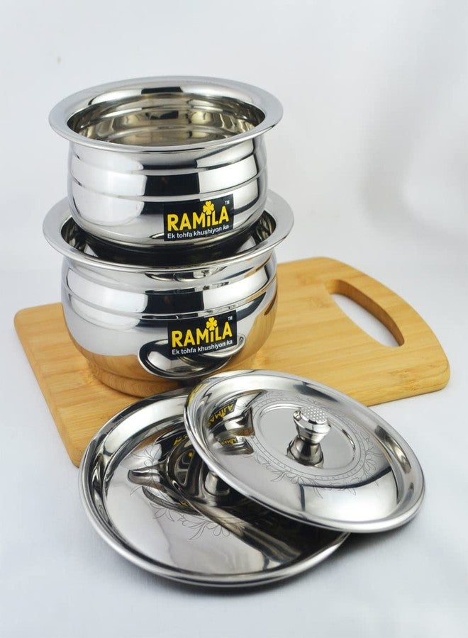 ramila Stainless Steel Serving Bowl with Stainless Steel Lid 2 Pieces Steel Bowl- 2 Pieces Lid - Image 4