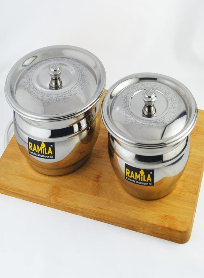 ramila Stainless Steel Serving Bowl with Stainless Steel Lid 2 Pieces Steel Bowl- 2 Pieces Lid - Image 1