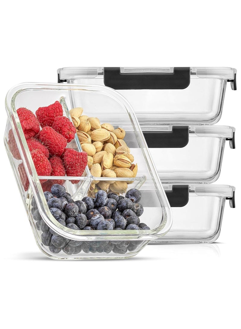 4-Pack, 36 oz Glass Meal Prep Containers 3 Compartment with Lids, Glass Lunch Containers,Food Prep Lunch Box,Bento Box,Microwave, Oven, Freezer, Dishwasher - Image 1