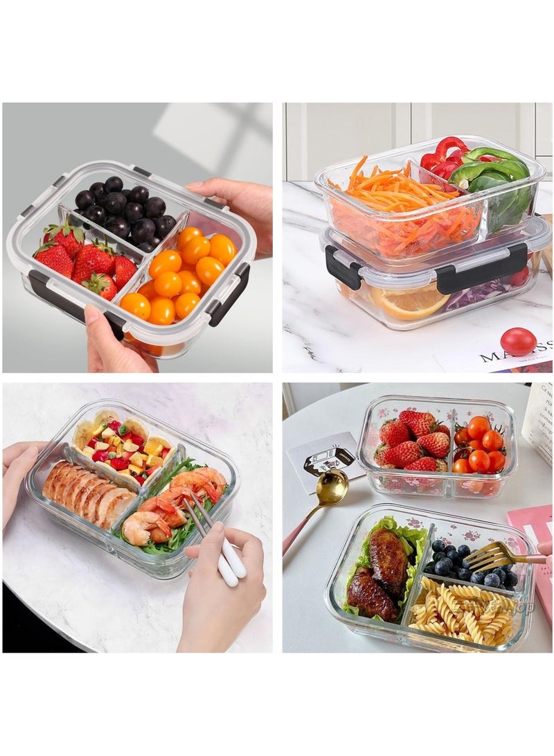 4-Pack, 36 oz Glass Meal Prep Containers 3 Compartment with Lids, Glass Lunch Containers,Food Prep Lunch Box,Bento Box,Microwave, Oven, Freezer, Dishwasher - Image 4