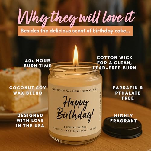 WAX & WIT Birthday Gifts for Women, Happy Birthday Candle – Scented with Vanilla, Buttercream and Sugar - 9oz, Soy Wax, 50 Hour Burn, Premium Candle Gift for Her, Friend, Daughter, Sister, Wife - Image 4