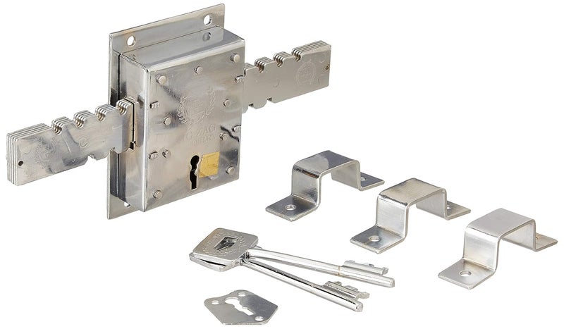 Harrison Alloy_Steel H0579 Iron Three Lever Godown Lock Set Silver - Image 1