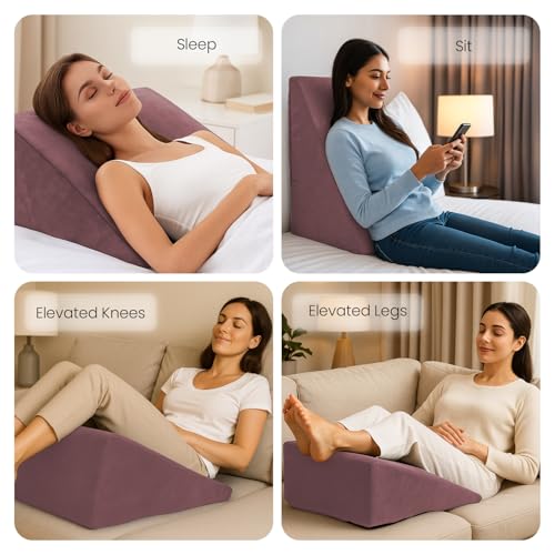 Sleepsia Wedge Cushion Memory Foam Pillow for Bed | 1 Year Warranty | Orthopedic Back Support Pillow for Acid Reflux, Pregnancy, GERD, Back & Leg Elevation Support | Pink, 20" Lx17.4 Wx10 H - Image 3