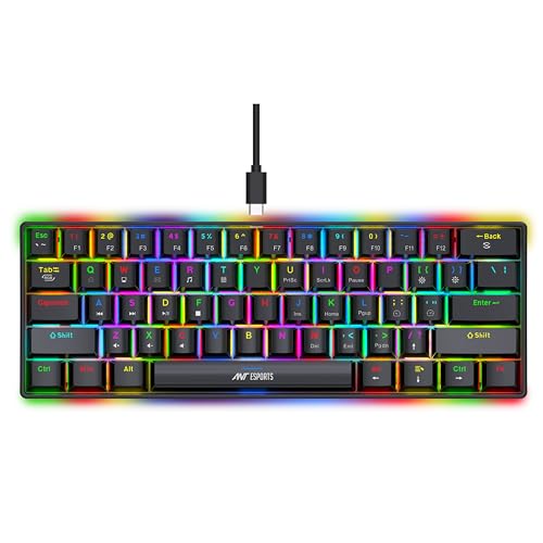 Ant Esports MK1300 V2 60% Wired Mechanical Gaming Keyboard, 61 Keys Compact Mini Software Controlled, RGB Backlit,Hot-Swappable Red Switches, Detachable USB-C, Anti-Ghosting, PC/Mac Compatible – Black - Image 1