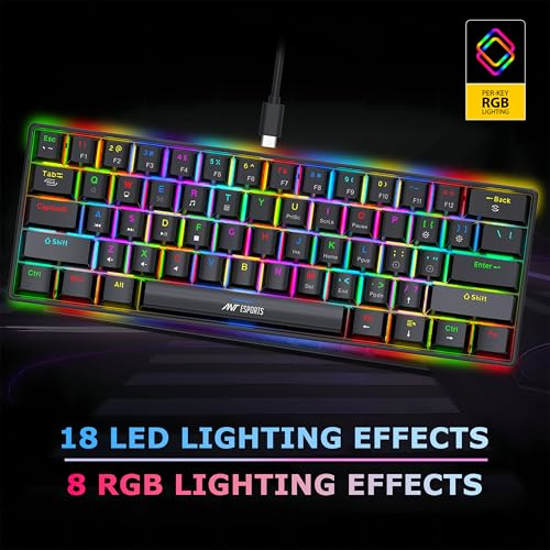 Ant Esports MK1300 V2 60% Wired Mechanical Gaming Keyboard, 61 Keys Compact Mini Software Controlled, RGB Backlit,Hot-Swappable Red Switches, Detachable USB-C, Anti-Ghosting, PC/Mac Compatible – Black - Image 4