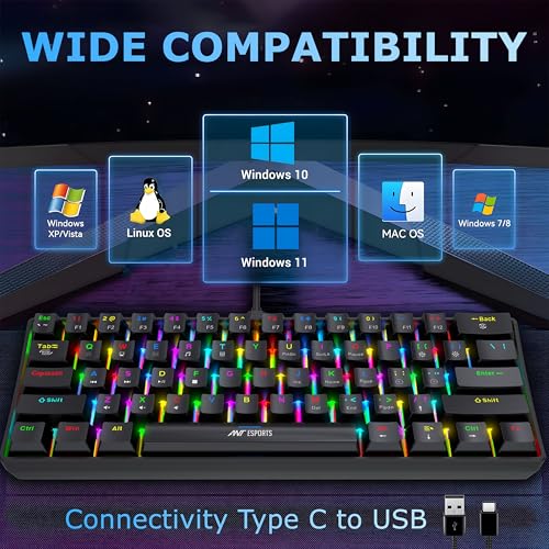 Ant Esports MK1300 V2 60% Wired Mechanical Gaming Keyboard, 61 Keys Compact Mini Software Controlled, RGB Backlit,Hot-Swappable Red Switches, Detachable USB-C, Anti-Ghosting, PC/Mac Compatible – Black - Image 2