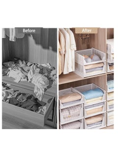 Excefore Stackable Plastic Storage Basket, Foldable Closet Organizers and Storage Bins, Drawer Shelf Storage Container for Wardrobe Cupboard Bedroom Bathroom Office, White Large, 2 Pack  - Image 4