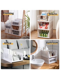 Excefore Stackable Plastic Storage Basket, Foldable Closet Organizers and Storage Bins, Drawer Shelf Storage Container for Wardrobe Cupboard Bedroom Bathroom Office, White Large, 2 Pack  - Image 5