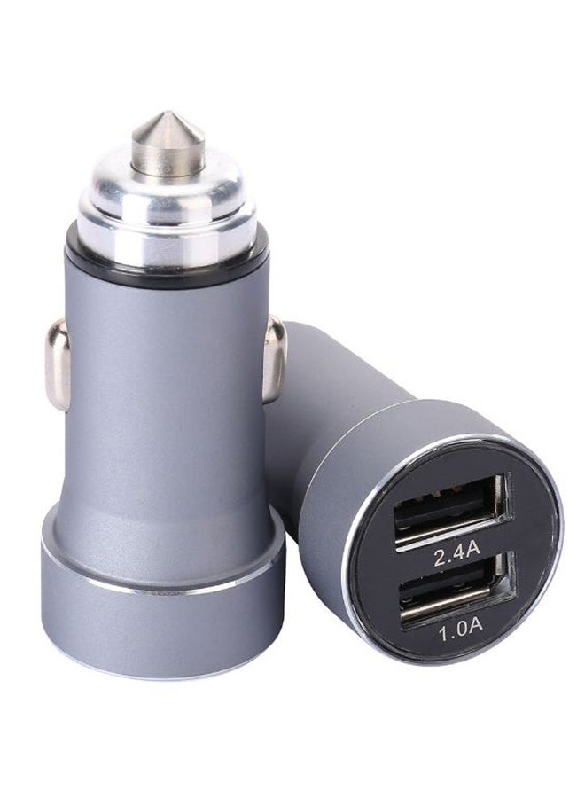 شاحن سيارة بمنفذي USB فضي رمادي