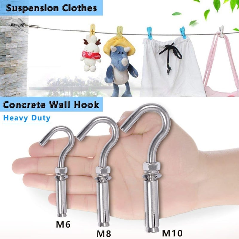 Lsqurel Concrete Wall Hook, 304 Stainless Steel Concrete Anchors Heavy Duty Expansion Bolts for Concrete Wall (M6-5Pack) - Image 5