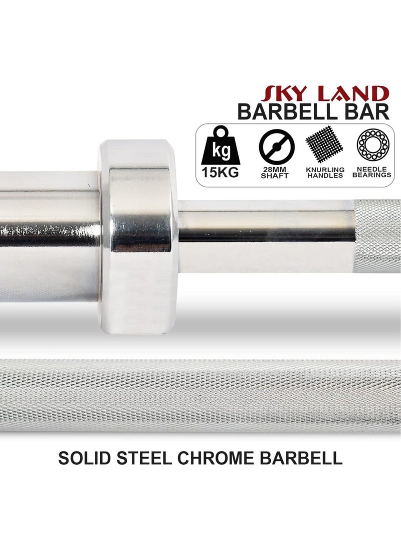 Sky Land Olympic Rod Bar, 1.5M Solid Steel Barbell with Chrome Finish for Powerlifting & Olympic Lifting, Compatible with 5 cm Weight Plates  - Image 3