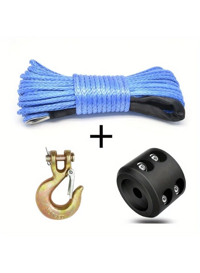 كابل حبل ونش أزرق ثقيل بطول 50 قدمًا وسعة حمل 7700 رطل مع خطاف لـ ATV وSUV والشاحنات - Image 4