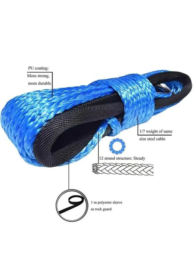 كابل حبل ونش أزرق ثقيل بطول 50 قدمًا وسعة حمل 7700 رطل مع خطاف لـ ATV وSUV والشاحنات - Image 5