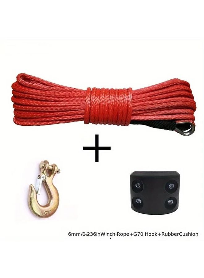 كابل حبل ونش أزرق ثقيل بطول 50 قدمًا وسعة حمل 7700 رطل مع خطاف لـ ATV وSUV والشاحنات - Image 2