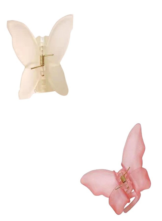 GITGRNTH butterfly hair clips for women & girls cute stylish non-slip claw & snap barrettes set for wedding hairstyle accessories (White + Pink) - Image 1