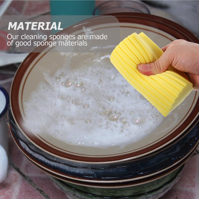 High Density Kitchen Dish Sponges 3pcs Set with Handle Gray Yellow Absorbent Reusable - Image 4