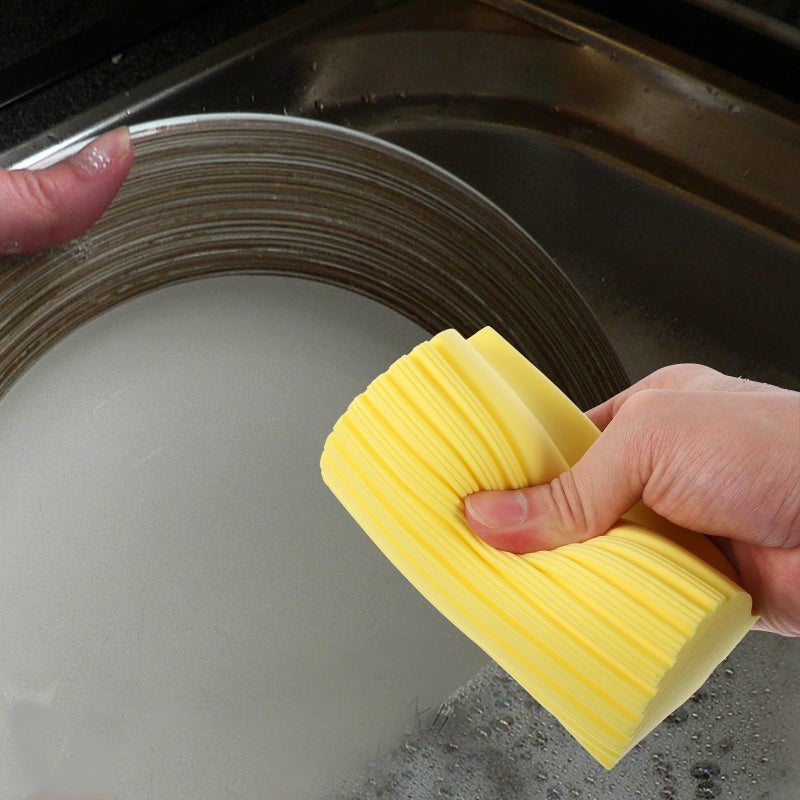 High Density Kitchen Dish Sponges 3pcs Set with Handle Gray Yellow Absorbent Reusable - Image 5