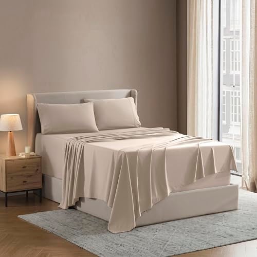 Nestl Nestl RV Short Queen Sheet Set  4 Piece Bed Sheets for RV Short Queen Size Bed Deep Pocket Hotel Luxury Extra Soft Breathable and Cooling Beige Cream RV Short Queen Size Sheets 