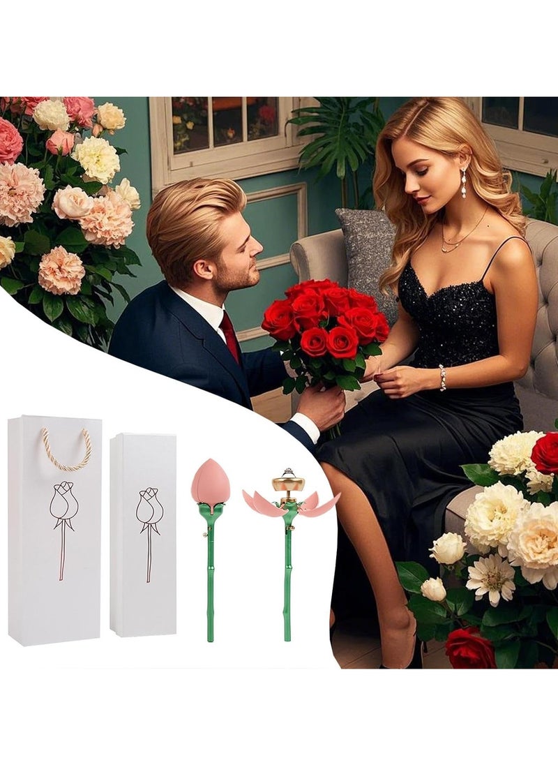 CMGTYYD - Flower Ring Box for Suggestion, Flower Ring Storage Box with Stem, with Handle, Jewellery Storage Holder, Push Up Automatic Open Earrings, Stud Organisersfor,Proposal,Ceremony,Wedding - Image 1