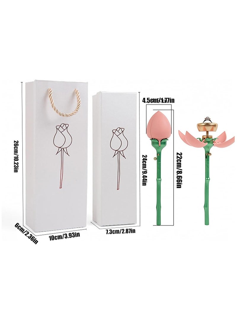 CMGTYYD - Flower Ring Box for Suggestion, Flower Ring Storage Box with Stem, with Handle, Jewellery Storage Holder, Push Up Automatic Open Earrings, Stud Organisersfor,Proposal,Ceremony,Wedding - Image 1