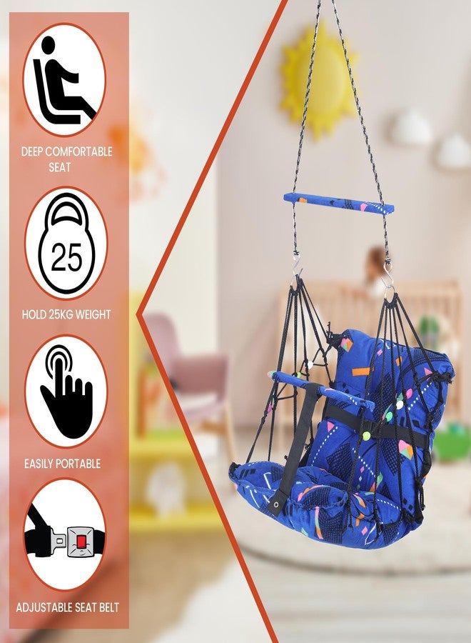 Sprointal® Swing for Kids, Baby Swing Chair Cotton Children Folding and Washable 1-5 Years Swing with Safety Belt,Home and Garden Jhula for Babies |Swing for Kids|Hanging Cradle (Blue Triangle) - Image 4