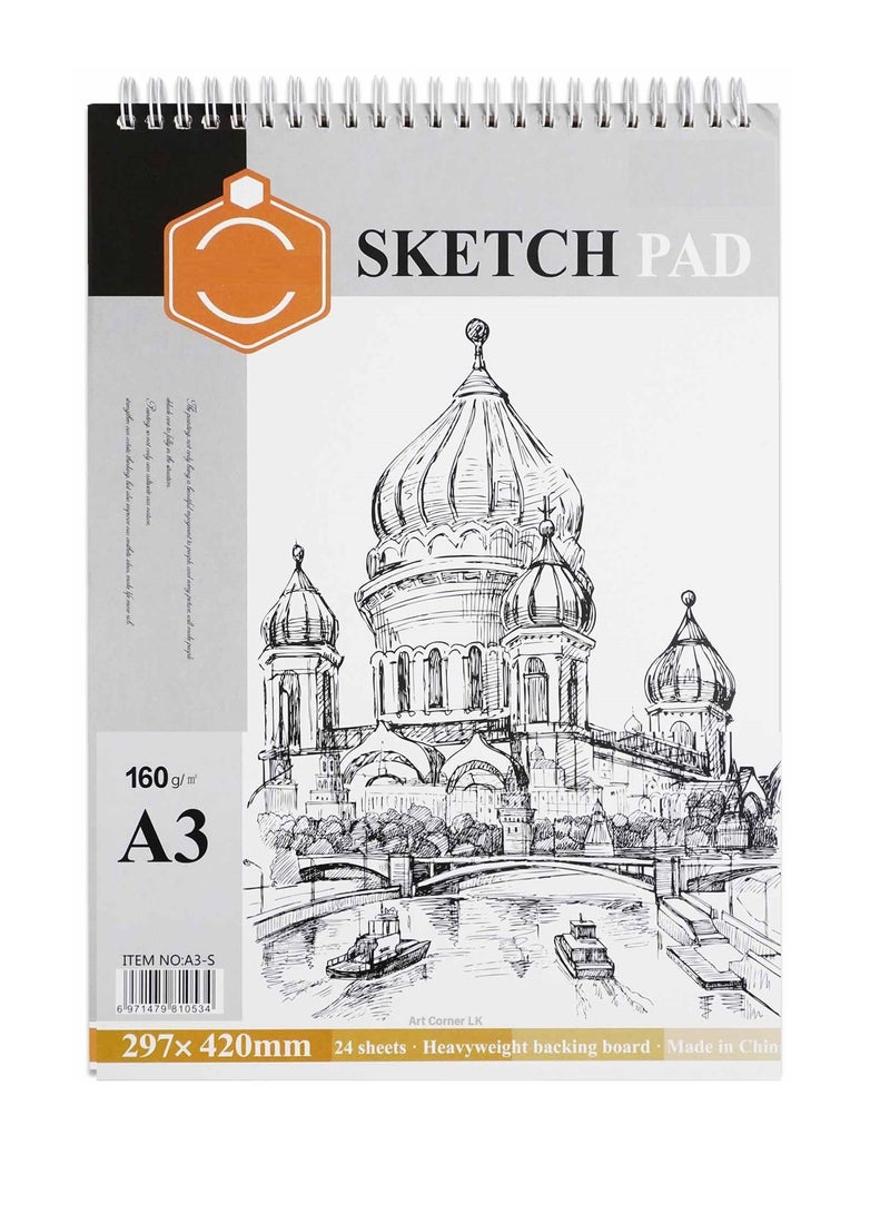 ATKET A3 Size Top Spiral Sketch Pad 24 Sheets 160gsm Thickness - Image 1
