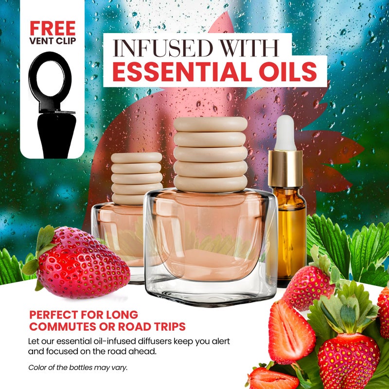 Perfa Car Air Fresheners For Women - Sweet Strawberry Fragrance | Pack Of 2 Long Lasting Car Air Freshener | Odor Eliminator With Essential Oils | Car Air Freshener Vent Clip By Perfa - Image 4