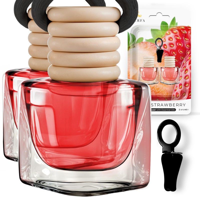 Perfa Car Air Fresheners For Women - Sweet Strawberry Fragrance | Pack Of 2 Long Lasting Car Air Freshener | Odor Eliminator With Essential Oils | Car Air Freshener Vent Clip By Perfa - Image 1