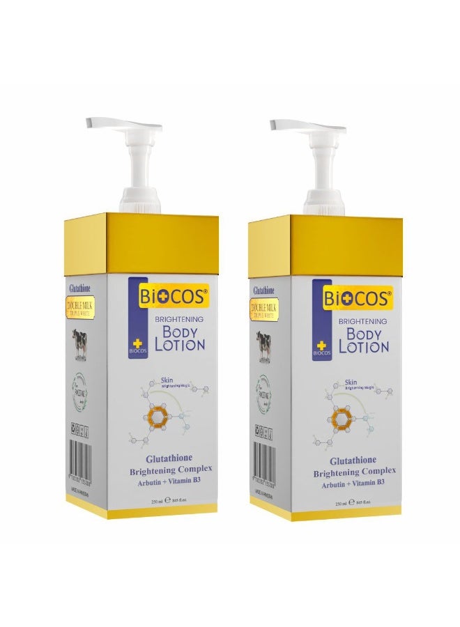BIOCOS COSMETICS لوسيون الجسم المشرق BIOCOS للبشرة المتألقة | كريم مرطب ومشرق لترطيب وتفتيح لون البشرة وزيادة المرونة، تركيبة غير دهنية - عبوة من 2، 250 مل - Image 1