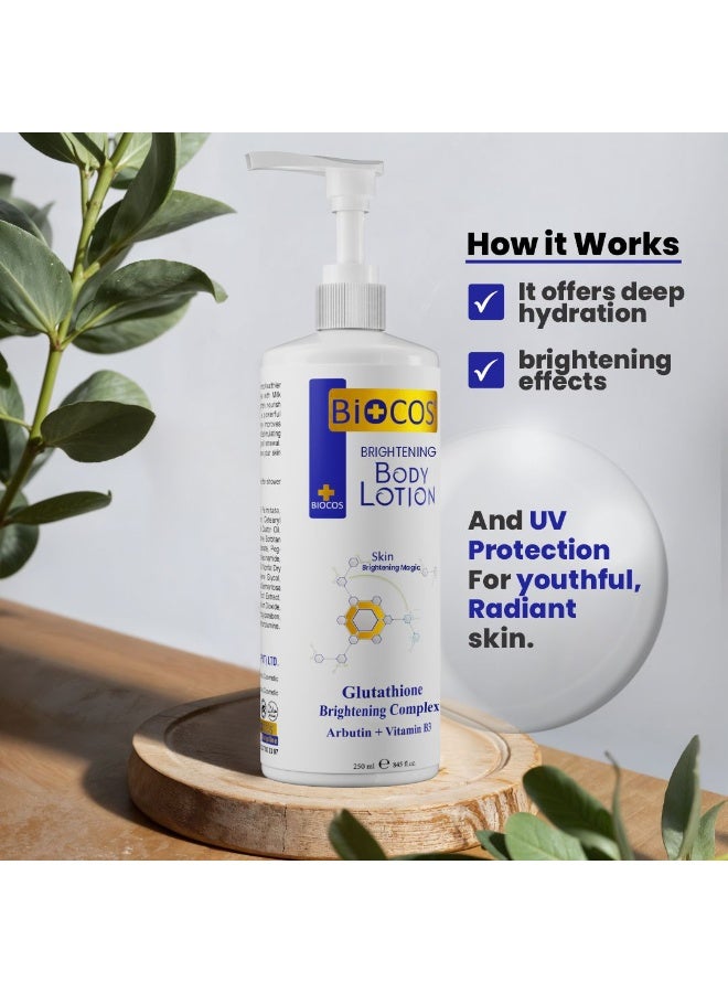 BIOCOS COSMETICS لوسيون الجسم المشرق BIOCOS للبشرة المتألقة | كريم مرطب ومشرق لترطيب وتفتيح لون البشرة وزيادة المرونة، تركيبة غير دهنية - عبوة من 2، 250 مل - Image 3
