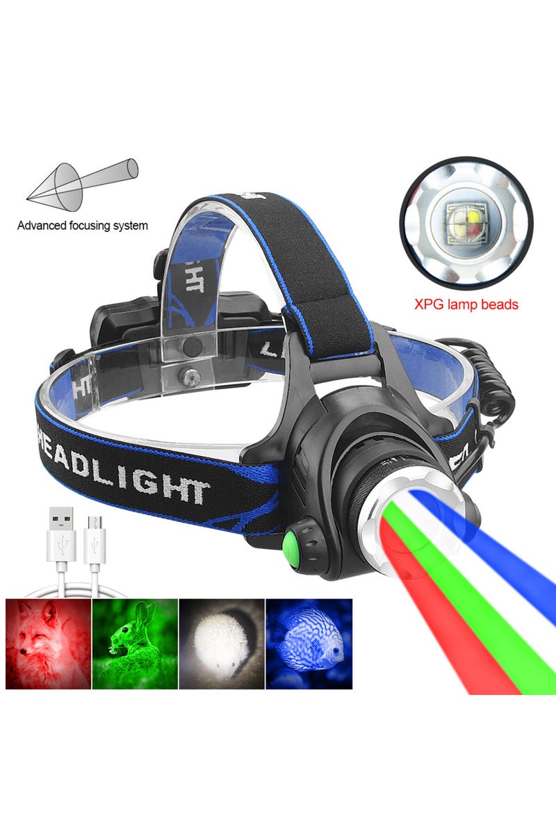 No Battery Super Bright LED Headlamp Red/Green/Blue/White Fishing Headlight Portable Flashlight Adju