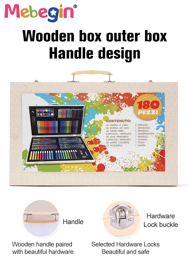 MEBEGIN 180 Pieces Art Set, Drawing Art Box with Oil Pastels, Crayons, Colored Pencils, Markers, Watercolor Cakes and Other Accessories, Deluxe Portable Painting Supplies Kit, Superior Quality and Safe Painting Tools, Ideal for Kids and Adults Drawing, Sketching and Colouring  - Image 2