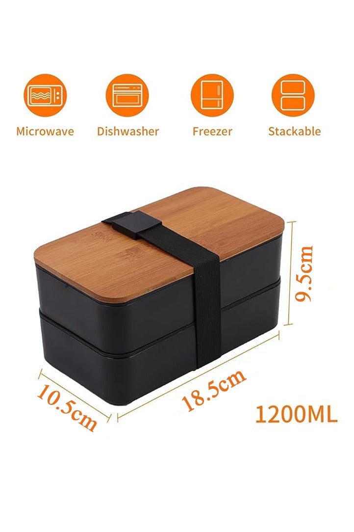 SUCITY Leakproof 2-Layer Large Bento Box with Compartments Cutlery Set and Food Picks Microwave Safe Lunch Container for Adults Everyday Use - Image 4