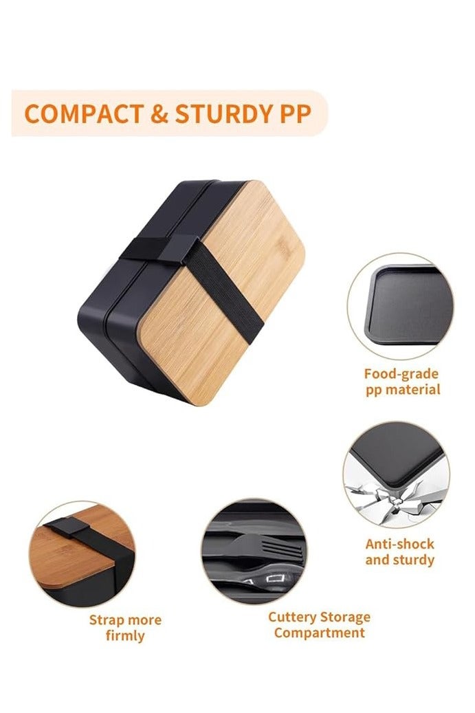 SUCITY Leakproof 2-Layer Large Bento Box with Compartments Cutlery Set and Food Picks Microwave Safe Lunch Container for Adults Everyday Use - Image 3