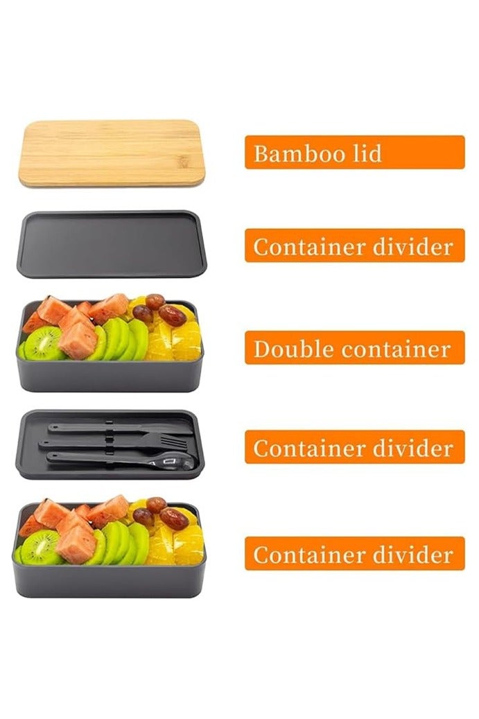 SUCITY Leakproof 2-Layer Large Bento Box with Compartments Cutlery Set and Food Picks Microwave Safe Lunch Container for Adults Everyday Use - Image 2