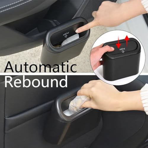 KRYLAR-Car Trash Bin with Lid Portable Hanging Mini Waste Basket Reusable & Waterproof Plastic Desktop Trash Bin for Car/Home/Office/Kitchen Garbage Collector Pressing Type Waste Container(black) - Image 3