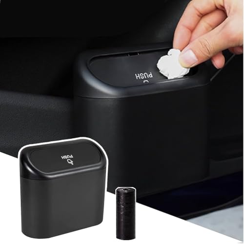 KRYLAR-Car Trash Bin with Lid Portable Hanging Mini Waste Basket Reusable & Waterproof Plastic Desktop Trash Bin for Car/Home/Office/Kitchen Garbage Collector Pressing Type Waste Container(black) - Image 1