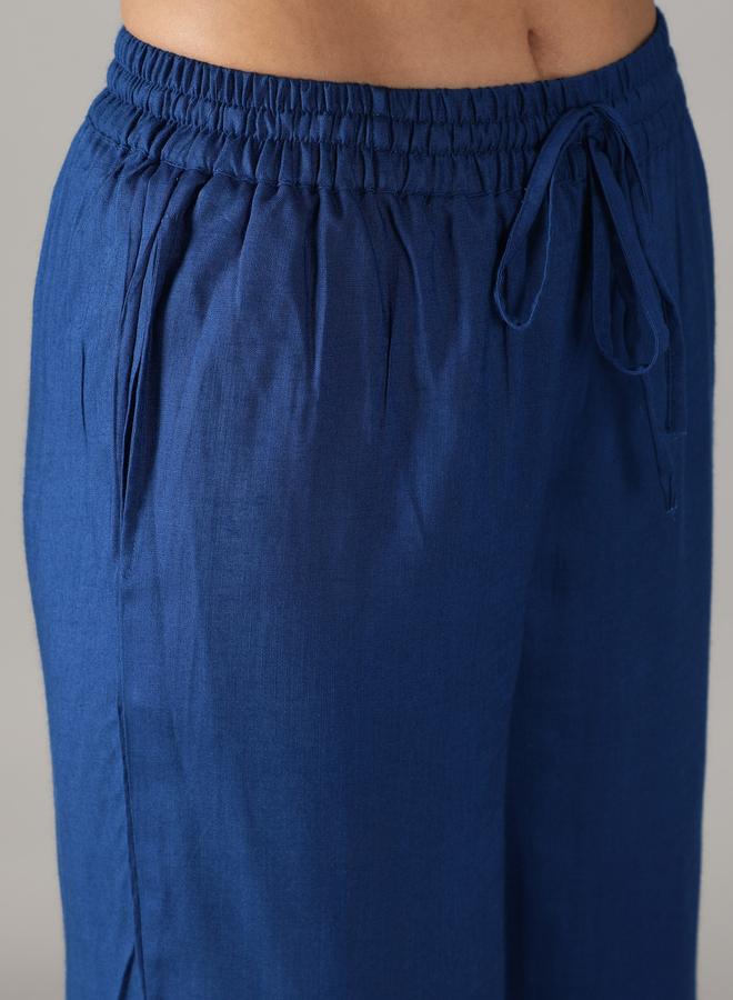 KASYA Blue Viscose Embroidered Wrap Kurta with Pant Set - Image 5