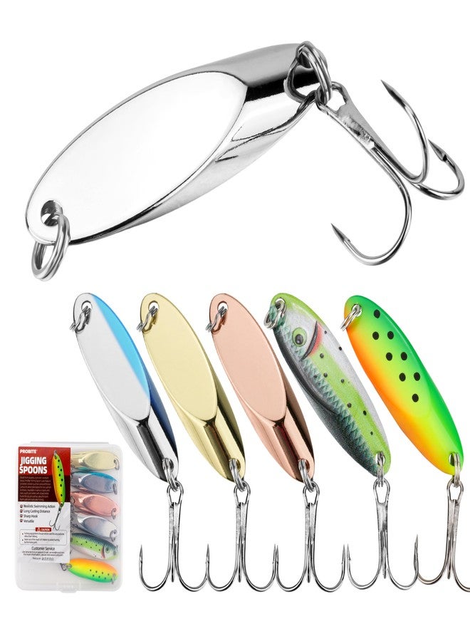 Probite Jigging Spoon Fishing Lure Set 6-Pack Metal Saltwater & Freshwater Casting Spoon Hooks Premium Durable Treble Hooks for Bass, Salmon & Trout Fishing（ 1/8 oz） - Image 1