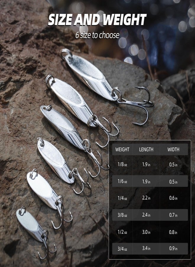 Probite Jigging Spoon Fishing Lure Set 6-Pack Metal Saltwater & Freshwater Casting Spoon Hooks Premium Durable Treble Hooks for Bass, Salmon & Trout Fishing（ 1/8 oz） - Image 5
