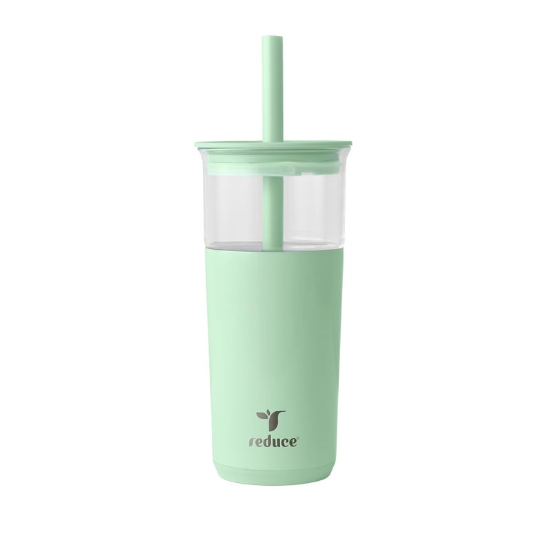 REDUCE Aspen 20 oz Vacuum Insulated Glass Tumbler with Lid & Extra Wide Straw - Keeps Drinks Cold for 12 Hrs - Ideal for Iced Coffee, Smoothies & Boba - Dishwasher Safe, Soft Base - Matcha - Image 1