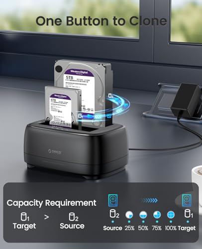 ORICO Hard Drive Docking Station Dual Bay USB 3.0 to SATA with Duplicator/Offline Clone Function External Hard Drive Dock for 2.5''/3.5'' HDD SSD Max Up to 44TB Support UASP Plug&Play-DD-C - Image 2