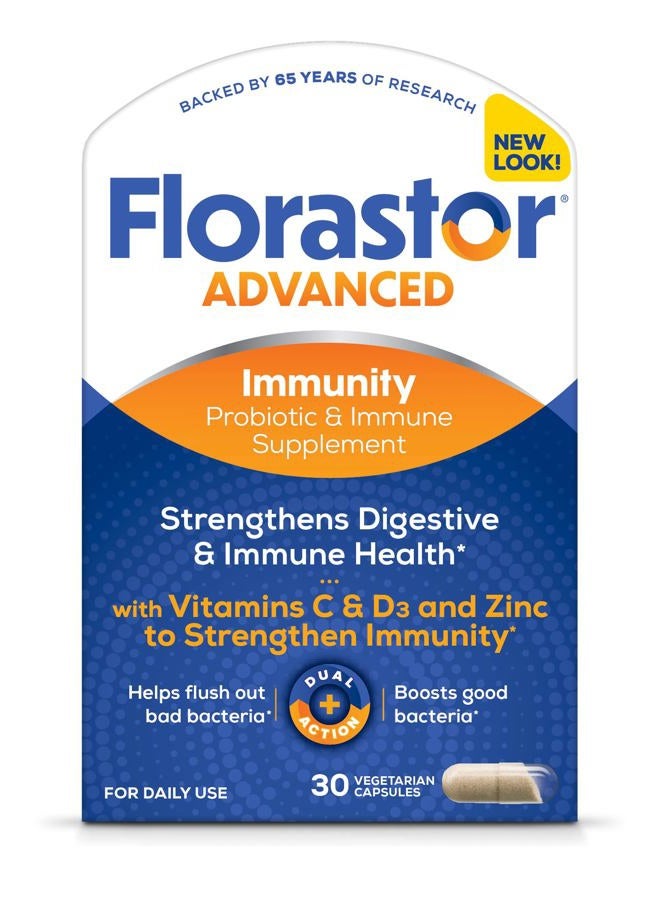 Florastor مكمل بروبيوتيك يومي للرجال والنساء - ساكاروميسيس بولاردي Lyo CNCM I-745 مع الزنك وفيتامين C وD3 (30 كبسولة في العلبة) - Image 1