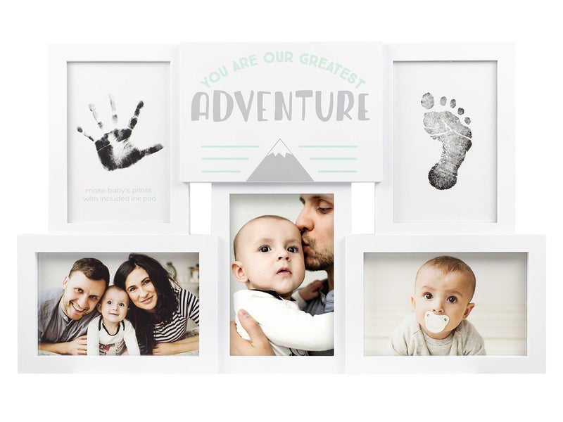tiny ideas You Are Our Greatest Adventure Collage Keepsake Photo Frame Baby Keepsake Picture Frame DIY Babys Handprint and Footprint Kit Gender Neutral Nursery Wall Decor White