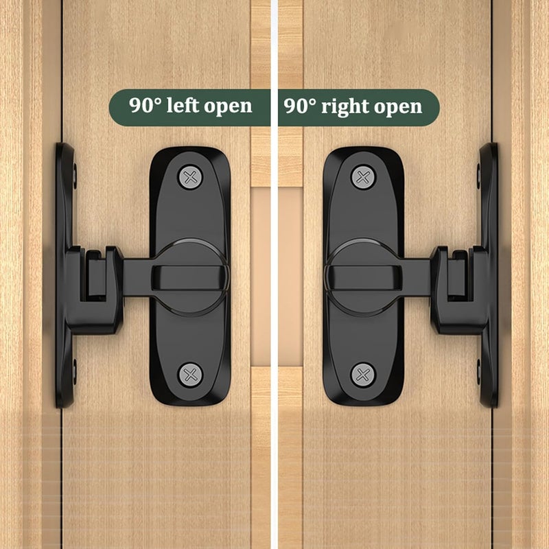 DOUBLE 2 C Barn Door Lock, 90/180 Degree Gate Latches, Zinc Alloy Right Angle Door Lock Latch, Barn Door Hasp Latch for Push/Sliding/Barn Door (1 Black) - Image 3