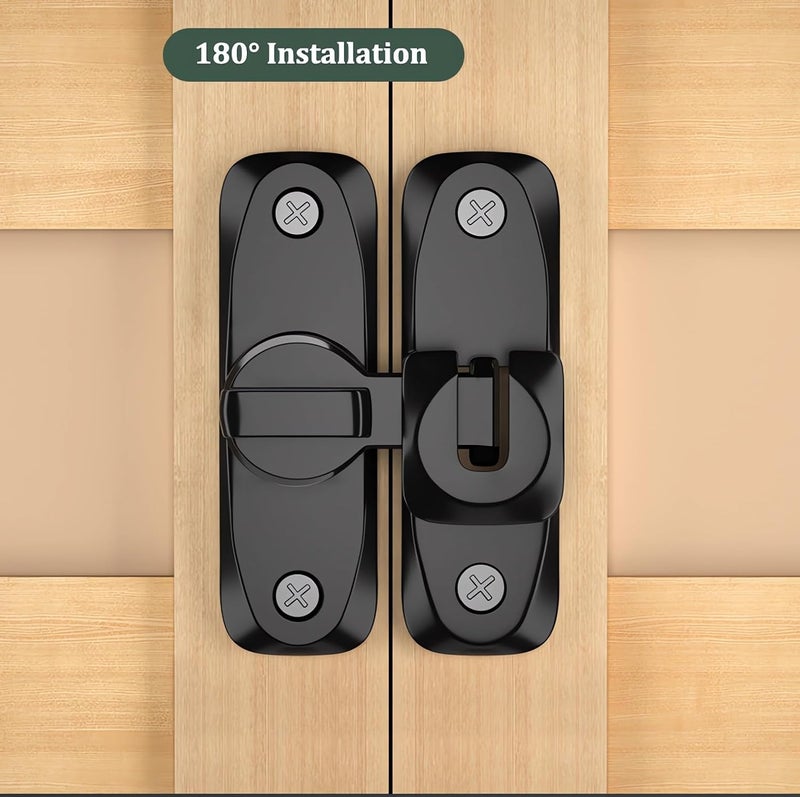 DOUBLE 2 C Barn Door Lock, 90/180 Degree Gate Latches, Zinc Alloy Right Angle Door Lock Latch, Barn Door Hasp Latch for Push/Sliding/Barn Door (1 Black) - Image 4